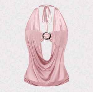 ROMWE Hippie Y2K Retro Deep Draped Neck Backless Street Style Strapless Halter